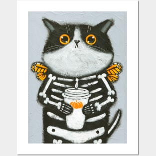 Skellie Coffee Cat Posters and Art